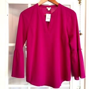 J. Crew bell sleeves popover top in Pink Fucsia.